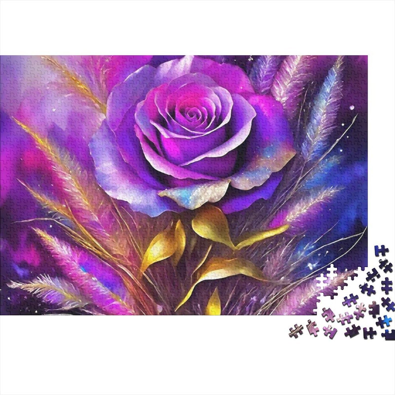 Purple Rose Art Jigsaw Puzzle 1000 Piece Jigsaw Puzzle Paper Puzzle for Adults Colorful Nature Scene Puzzle Game for Family Relaxation Home Decoration Focus Gift 38x26cm/1000pcs