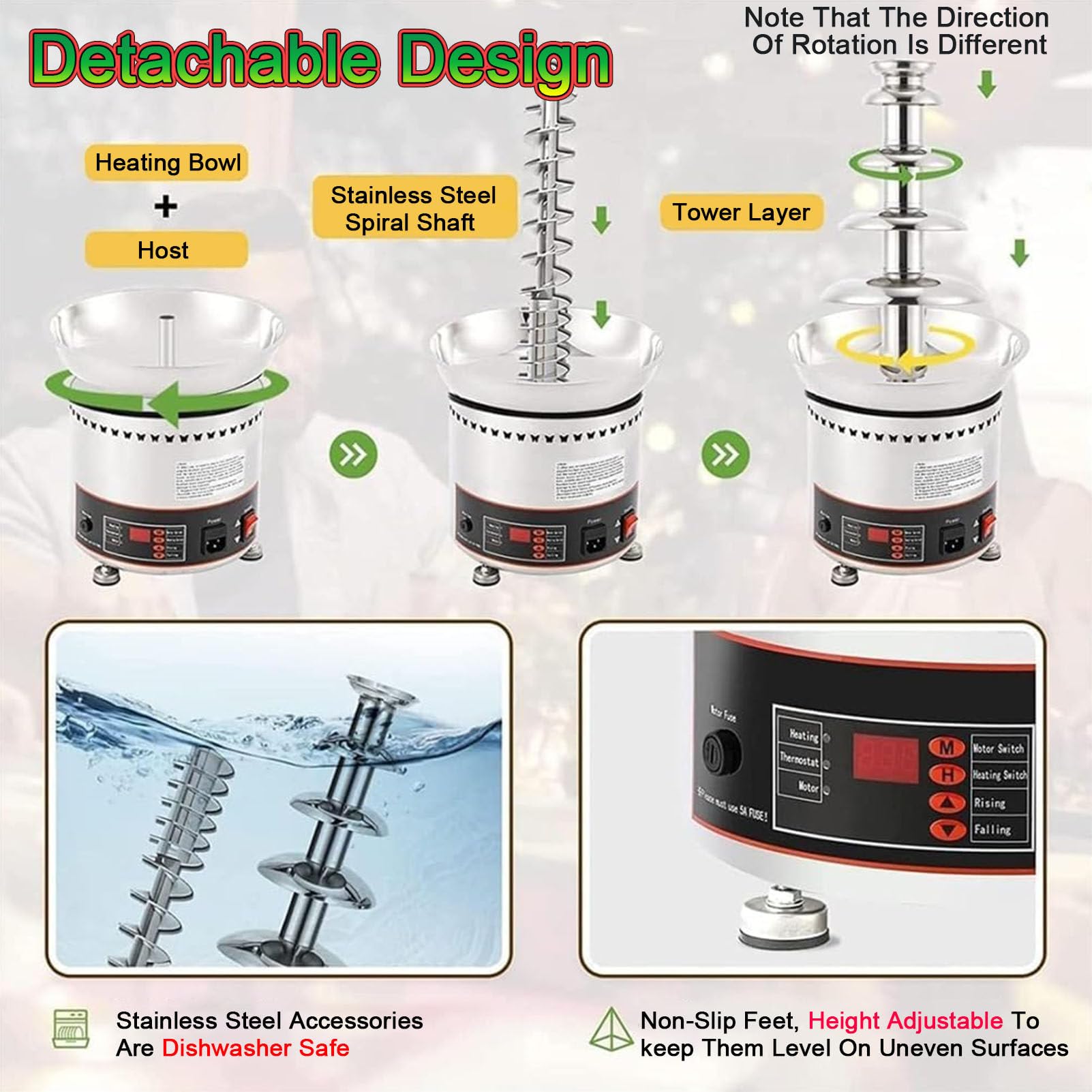 Fuente De Fondue De Chocolate para Uso Doméstico Y Comercial, Máquina De Cascada De Chocolate De 4/5/6/7 Niveles con Control De Temperatura, para Fiestas, Restaurantes, B,7