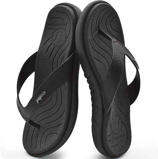 jiajiale Womens Fashion Orthotic Flip Flops Ladies Slip On Lightweight Comfortable Thick Cushion Yoga Mat Thong Sandals With Plantar Fasciitis Arch Support Black 7.5 thumbnail 2