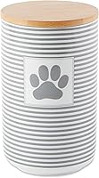 Bone Dry Paw & Patch Gray Ceramic Pet Treat Canister - 4.5 Cup Storage, Bamboo Lid, Dishwasher Safe