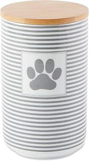 Bone Dry Paw & Patch Gray Ceramic Pet Treat Canister - 4.5 Cup Storage, Bamboo Lid, Dishwasher Safe