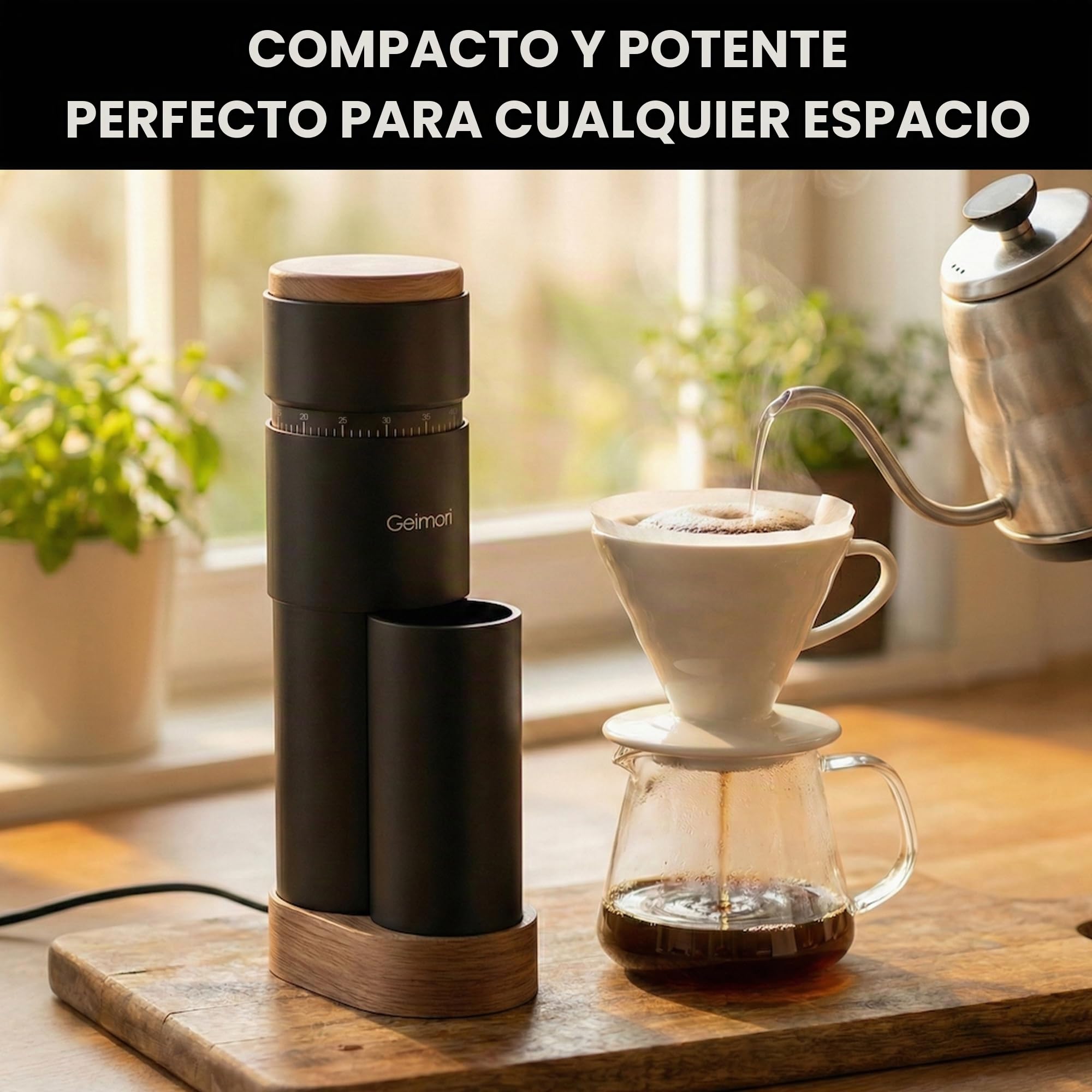 Molinillo de café wirsh Geimori T38 Plus, molinillo eléctrico portátil con rebaba cónica, ajustes de molienda continua de fino a grueso para espresso, goteo, prensa francesa, uso doméstico y de viaje