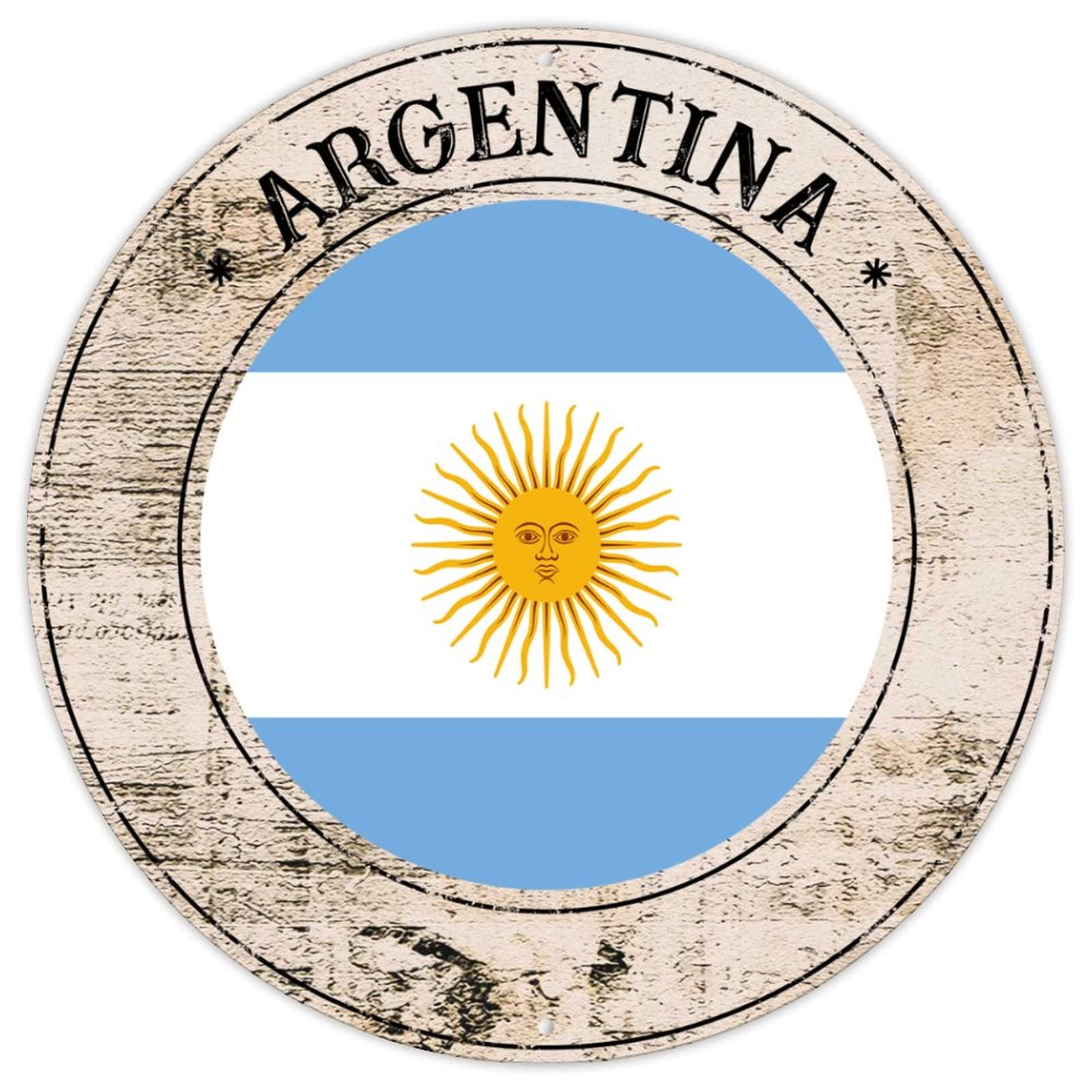 Argentina Country National Flag Metal Tin Sign Argentina Rustic Vintage Porch Signs Country Souvenir Gift Quality Metal Sign Argentina Round Flag Sign for Travel Lover 9x9in Housewarming Gift