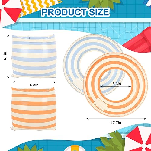 Miniatura 2 de 6 flotadores inflables a rayas para piscina, anillos de natación, flotadores de brazo de piscina de PVC para adultos, decoración hawaiana de verano