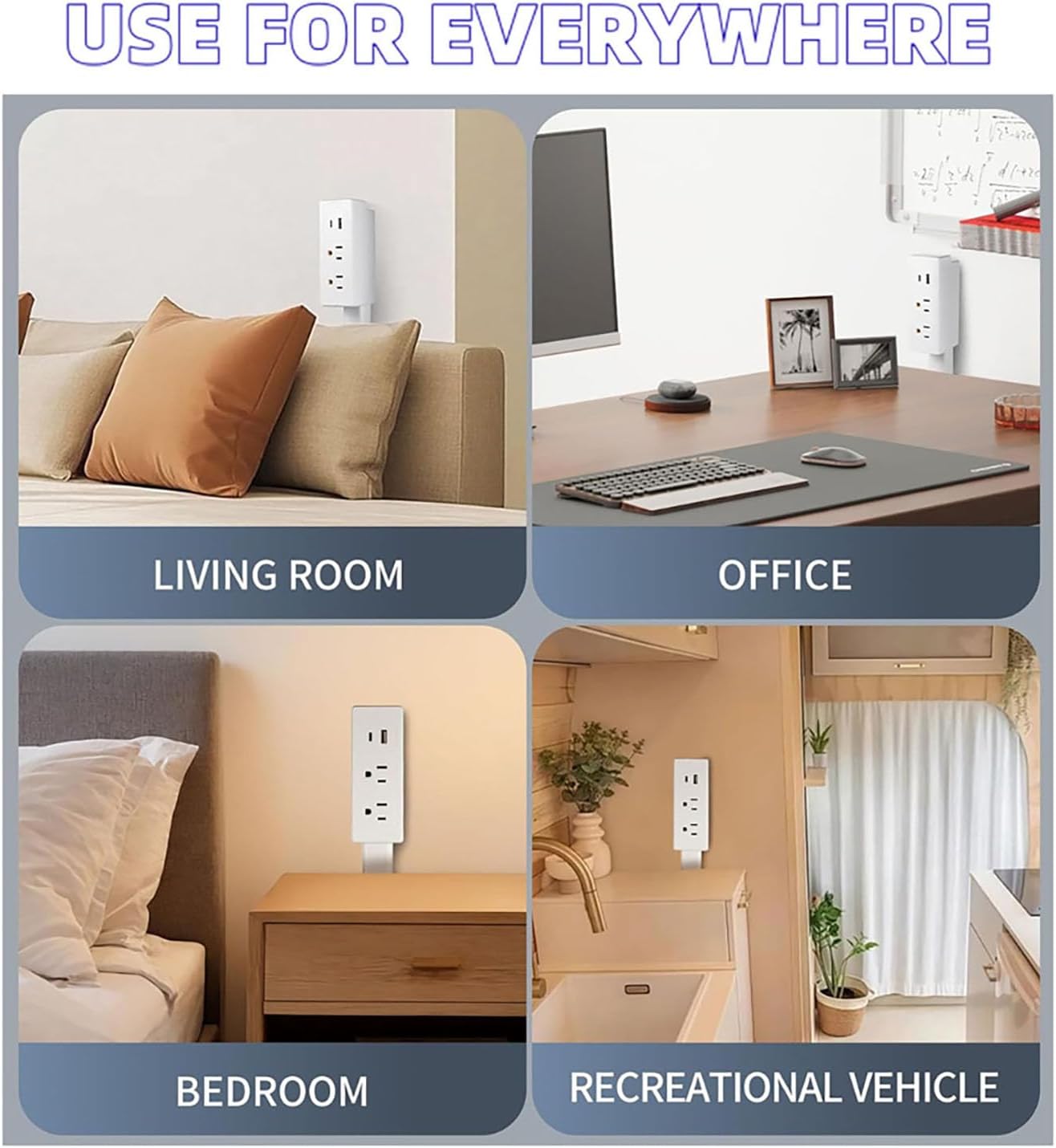 Extendable Electrical Outlet Extender,180° Rotating Plug Socket Expender- Extends 17''-27'', Features 2 AC Outlets and USB-A USB-C, Ideal For Sofa, Bedside, and Nightstand Power Access