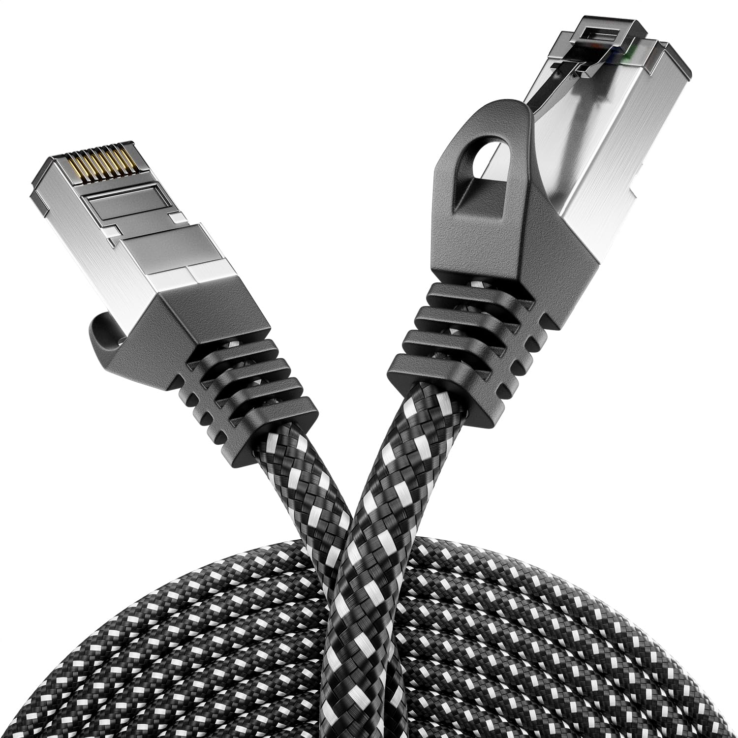 deleyCON 1m Kabel LAN Cat7 - Kabel Sieciowy z Miedzianymi żyłami i Nylonową Powłoką - AWG27, 600 MHz, 10 Gbit/s, S-FTP (PIMF), Patchcord RJ45 Ethernet do Internetu/DSL/Routera - Czarny