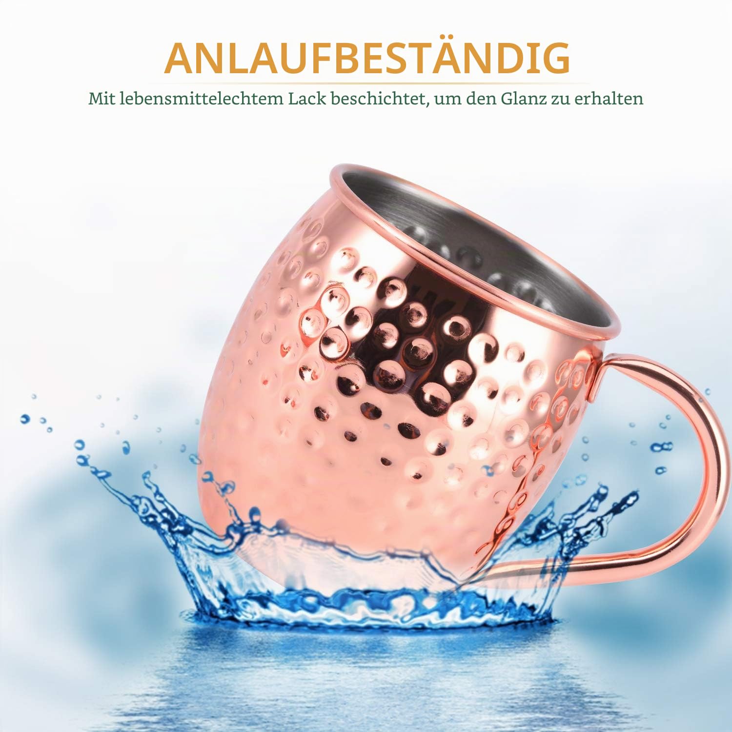Moscow Mule Becher 4er Set, Handgefertigt Kupferbecher, 550ml Cocktail Set mit: 4 Hochwertige Kupferne Gläsern, 4 Cocktailstrohhalme und 1 Jigger