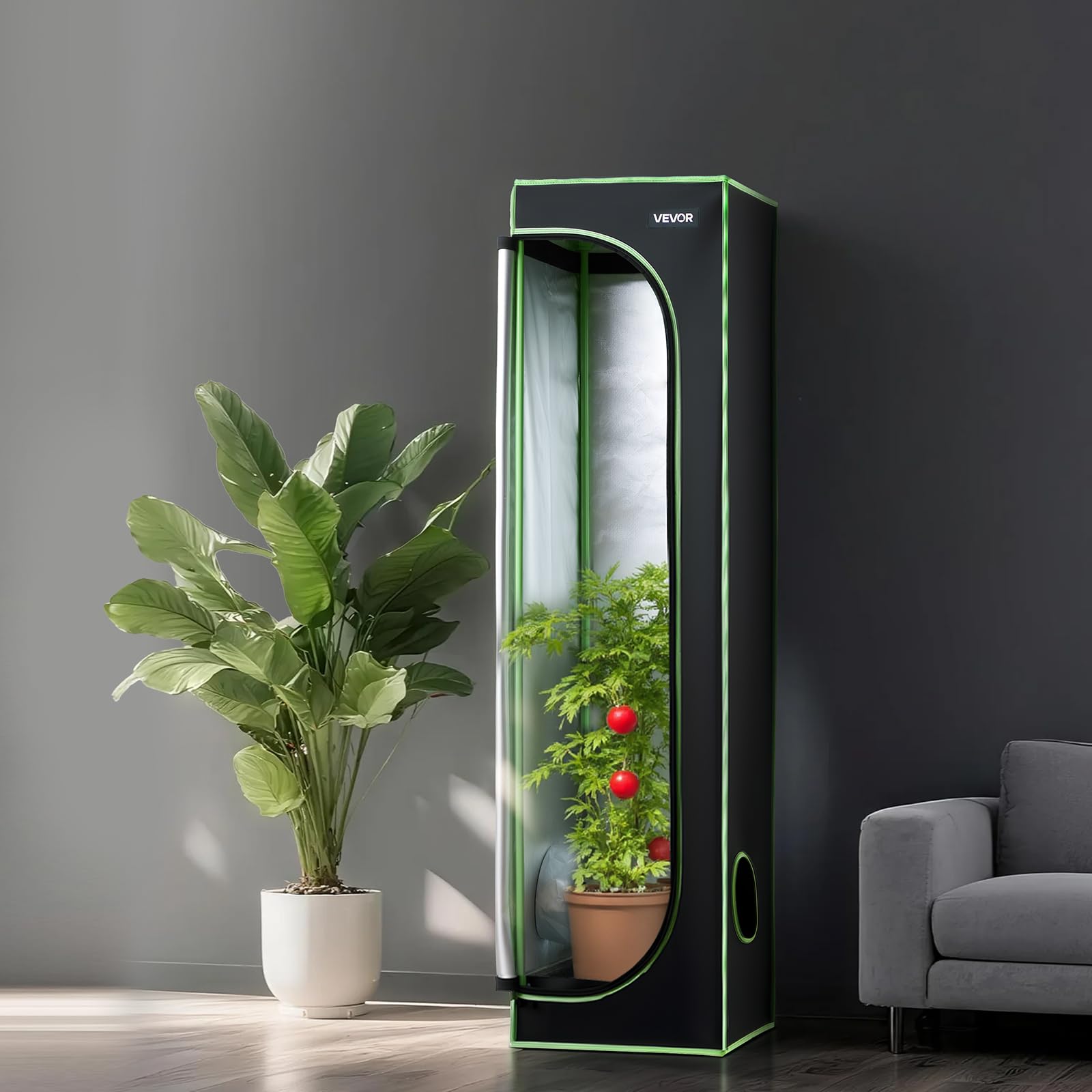 VEVOR Armario de Cultivo Interior 40x40x160 cm, Carpa de Cultivo con Ventana de Observación, Bandeja de Suelo y Cremallera, Mylar 600D de Alta Reflectancia, Tienda para Plantas, Flores, Verduras