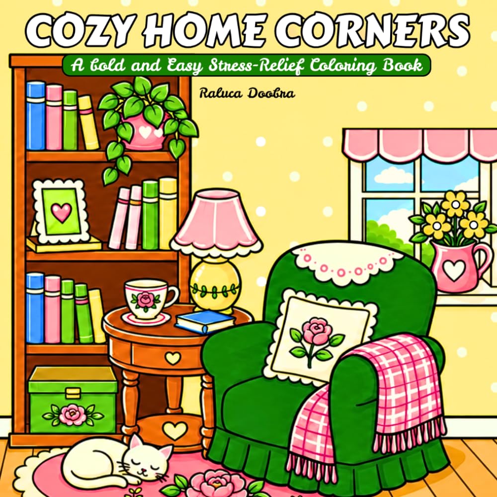 Cozy Home Corners: A Bold and Easy Stress-Relief Coloring Book - Ideal for Home Decor Lovers
