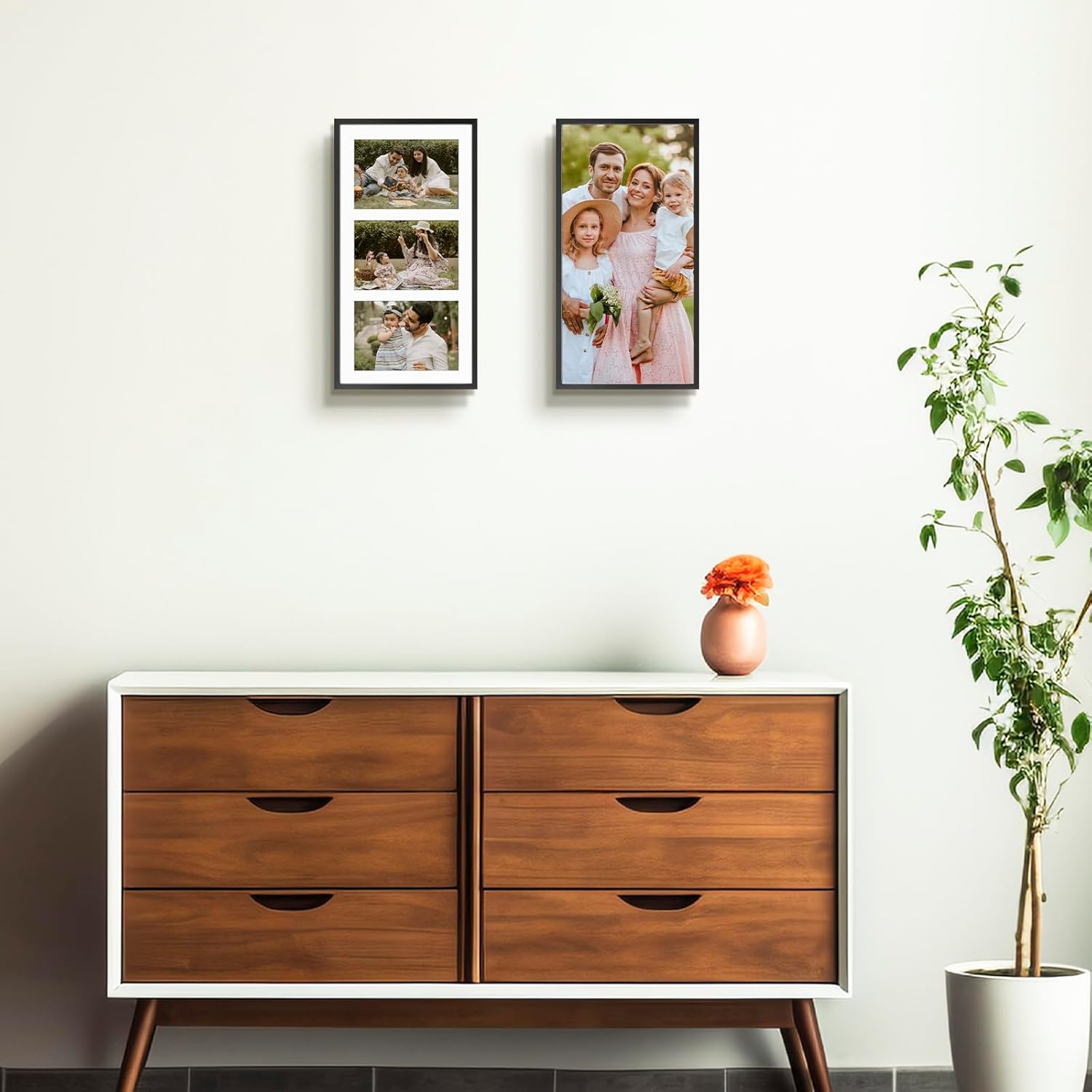 Frametory - 7x14 Aluminum Collage Picture Frame - Display 4x6 Pictures with 3 Openings Mat - Real Glass Front - Horizontal/Vertical Wall Mount - Black 1 Pack - Image 3