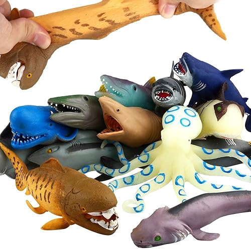 ValeforToy - Juego de juguetes de baño de goma de 8 pulgadas (8 unidades al azar), material súper elástico TPR, algunos tipos pueden cambiar de