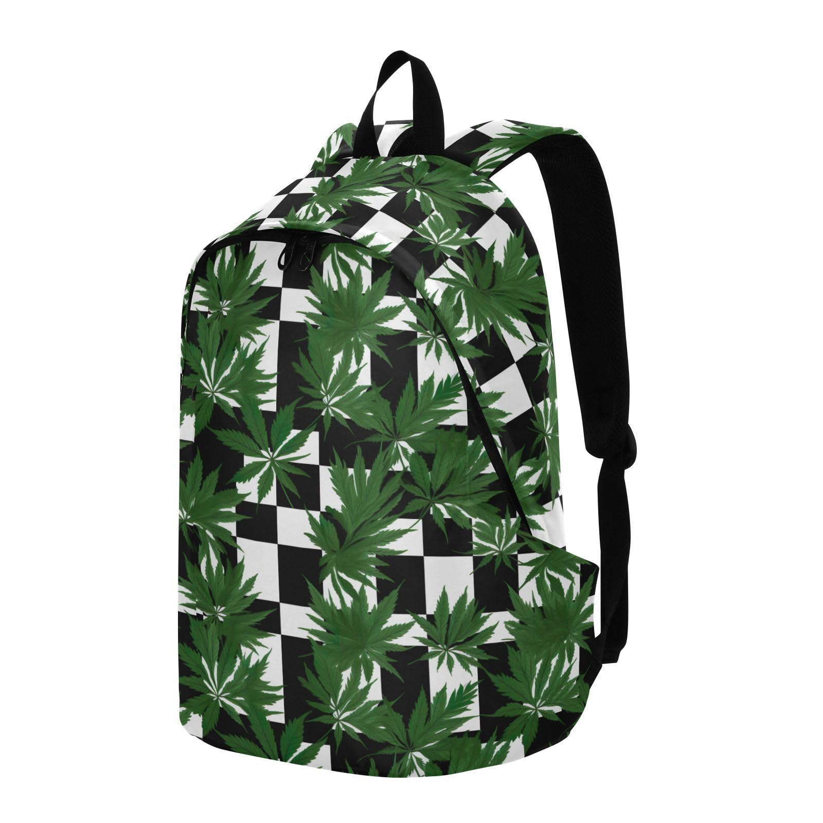 MCHIVER Travel Backpack Green Lleaf Checkerboard Casual Daypack Backpacks Lightweight Carry on Bag Water Resistant Hiking Backpack for Women and Men