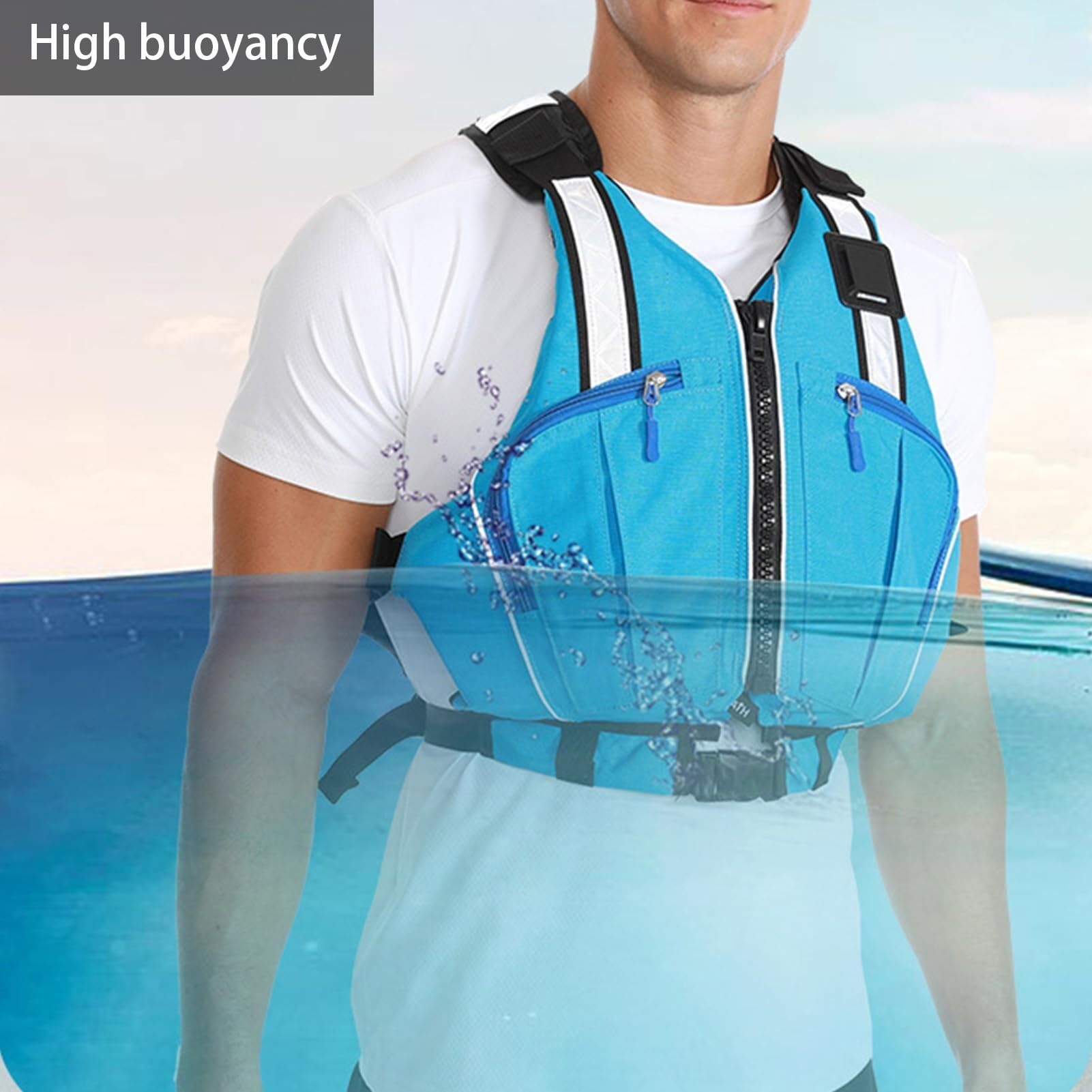 Chaleco de Kayak Unisex Ajustable Alta Flotabilidad Ligero Nylon Algodón Flotante Bolsillos para Rafting Paddle Surf Deportes Acuáticos