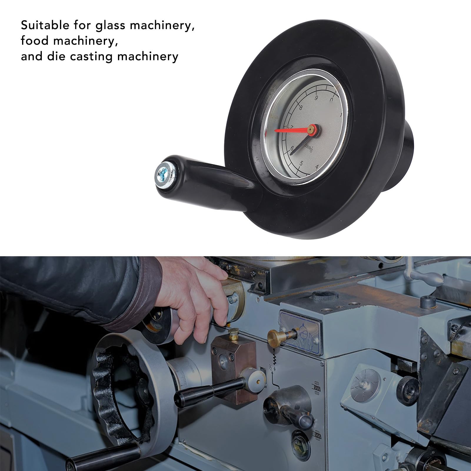 Dial Handwheel, 12 x 100mm, Digital Handwheel with 0 to 9 Position Indicator, Hand Wheel with Handle, for Glass, Food, Die Casting Machinery, Accurate Scale