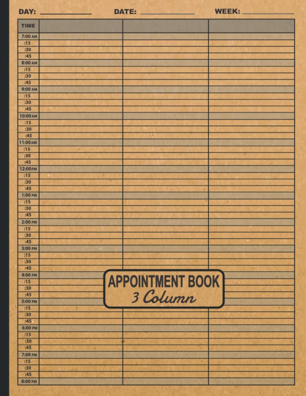 Appointment Book 3 Column: Undated - Weekly and Hourly Appointment Planner for Salons, Spas, Hair Stylists, Barbershop - Large Client Schedule Book with 15 Minute Increment