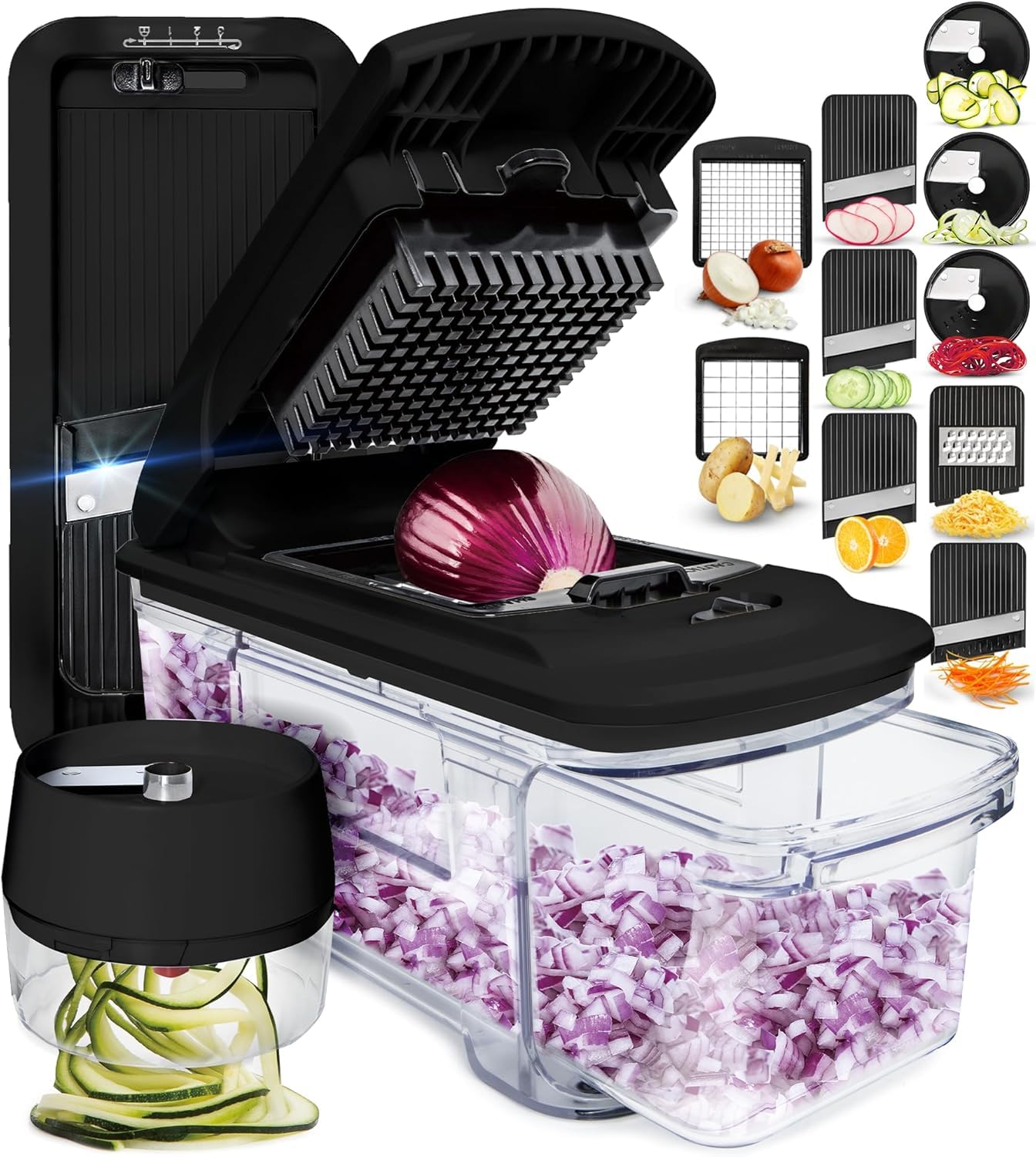 Multifunctional Vegetable Cutter and Professional Mandolin Kitchen - Vegetable Slicer - Vegetable Slicer - Cucumber Onion Carrot Cucumber Tomatoes - Vegetable and Cheese Grater (All-in-1 Black)