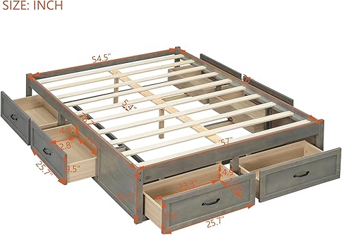 Miniatura 121 de SOFTSEA Cama de almacenamiento de tamaño individual con cajones de almacenamiento, no necesita somier (cereza) Cereza,Blanco,Gris (Antique