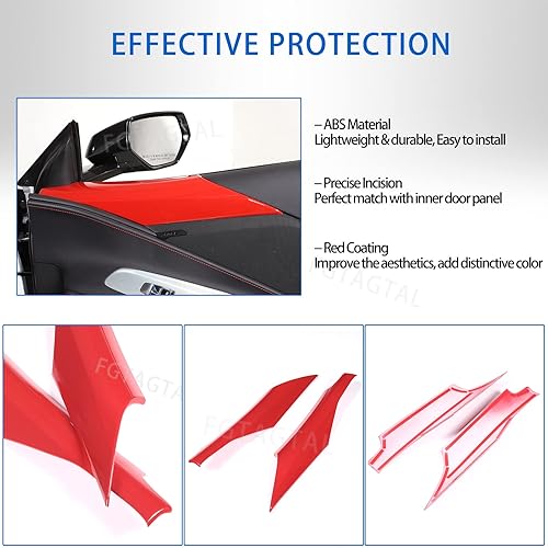 Miniatura 10 de Cubierta de panel inferior de pilar para puerta interior compatible con Chevrolet Corvette C8 2020-2024, borde de cubierta de reposabrazos de panel