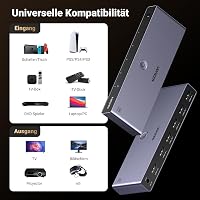 UGREEN 8K@60Hz HDMI Switch 5 bemenet 1 kimenet - Alumínium HDMI 2.1 elosztó HDR10+ támogatással, PS5/PS4/Xbox/Switch kompatibilis, tápegység 7