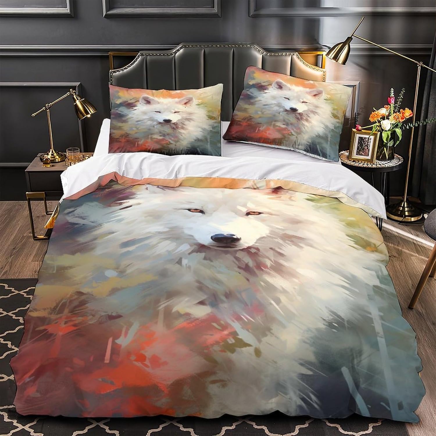 Housse de couette 200x200 Samoyède imprimée 3D - Parure de lit animaux microfibre 3 pièces
