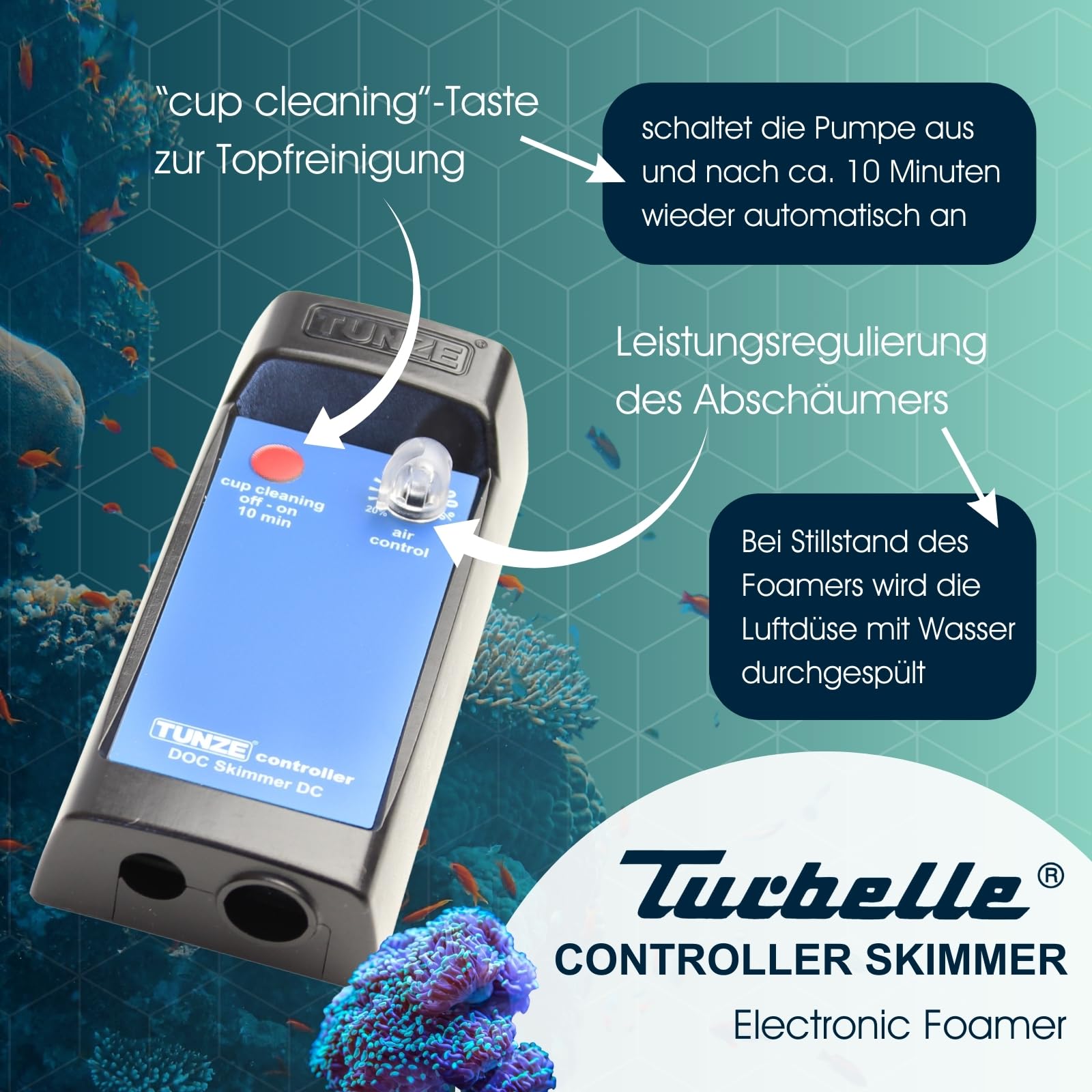 Tunze Comline DOC Skimmer 9004 DC I Oberflächenabsaugung für Aquarien mit 60-300 L I energieeffizienter Eiweißabschäumer mit Magnethalterung