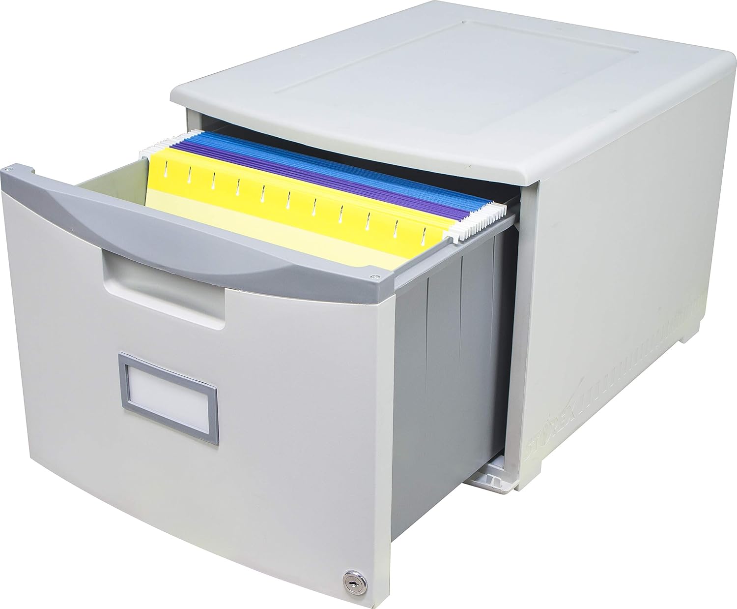Storex Plastic One-Drawer File Cabinet – Locking Document Organizer with Casters for Home and Office, Gray, 1-Pack (61263A01C)