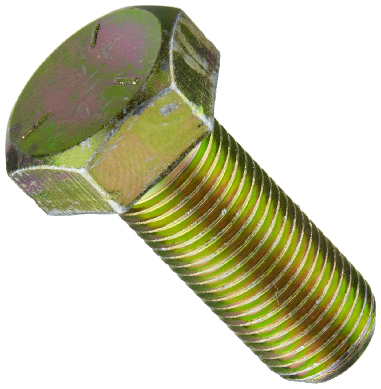 Steel Hex Bolt, Grade 5, Zinc Yellow-Chromate Plated Finish, Hex Head, External Hex Drive, Meets ASME B18.2.1, 1" Length, Fully Threaded, 5/16"-24 UNF Threads, Imported (Pack of 100)