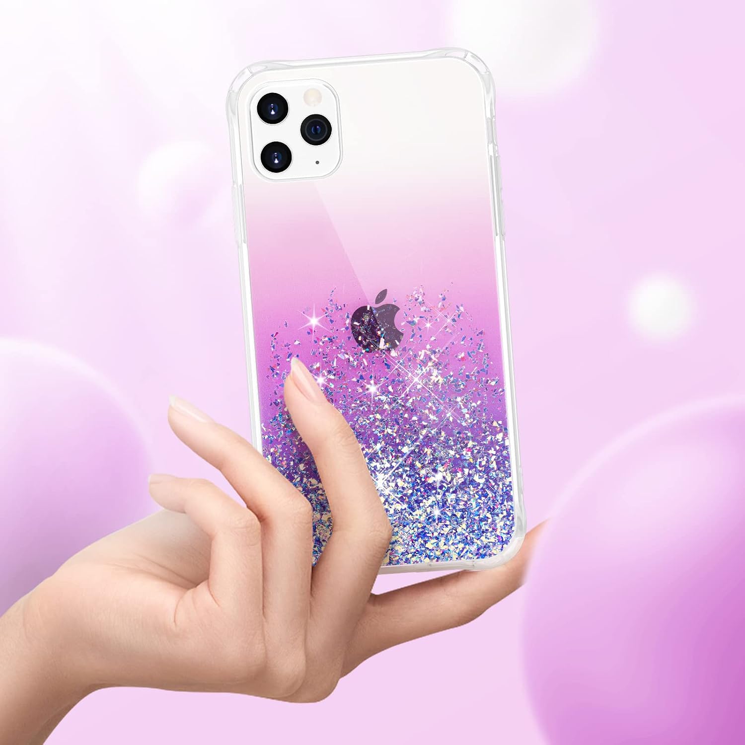 Caka Crystal Case for iPhone 11 Pro Glitter Case 5.8 inch Sparkle Bling Shiny for Women Girls Anti-Scratch Protective TPU PC Clear Phone Case for iPhone 11 Pro (Gradient Pink Purple)