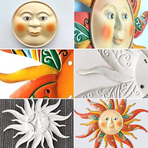 Miniatura 5 de Decoración de pared de sol de metal, 17.3 pulgadas, esculturas de jardín, estatuas, decoración de pared para interiores y exteriores, habitación,