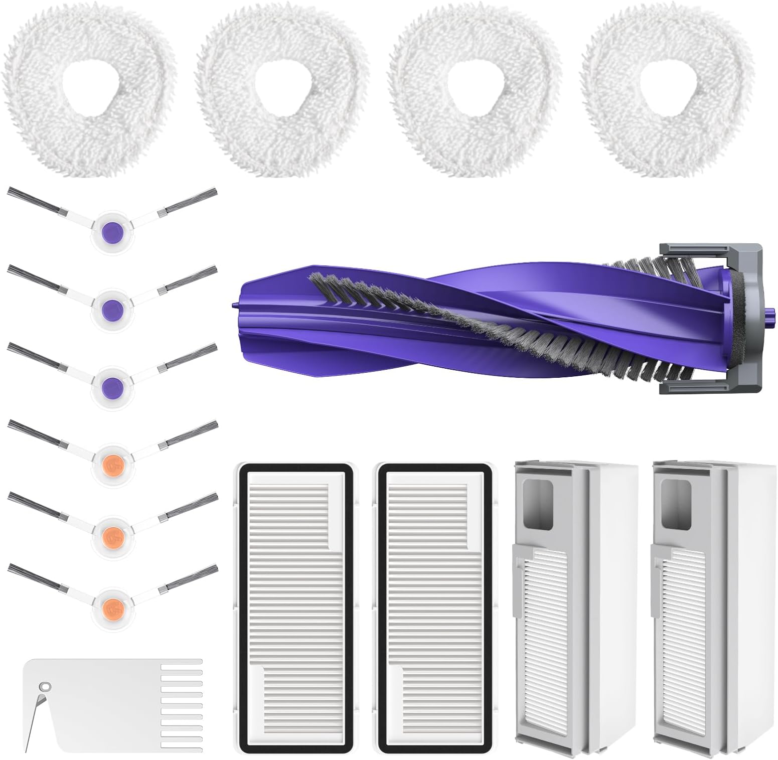 Accessories Replacement for Narwal Freo X Ultra Robot Vacuum, 16 Vacuum Accessories Set, 1 Main Brush, 2 Hepa Filter, 2 Dust Bags, 4 Mop Pads, 6 Side Brushes, 1 Cleaning Brush