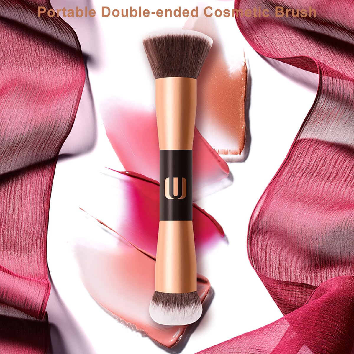 Abruga Face Foundation Brush, 2in1 Double Ended Makeup Brushes, Blush Brush, Loose Powder Brush for Blending Liquid Powder, Concealer Cream Cosmetics Makeup Tools (RoseGold)