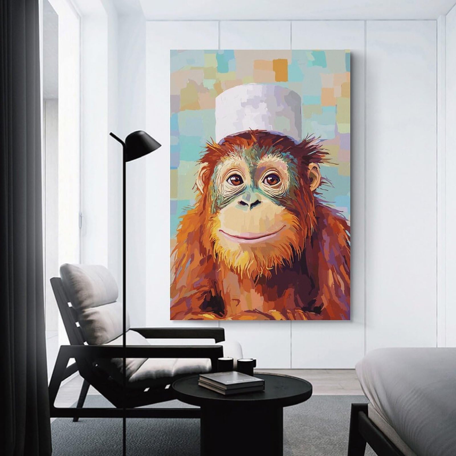 Junmoney Unframe-Style-13 Wall Picture Print Orangutan With Chefs Hat Painting, 20X30inch(50X75cm), For Entrance Walls, Hall Decor Or Foyers, Home Artwork For First Impressions