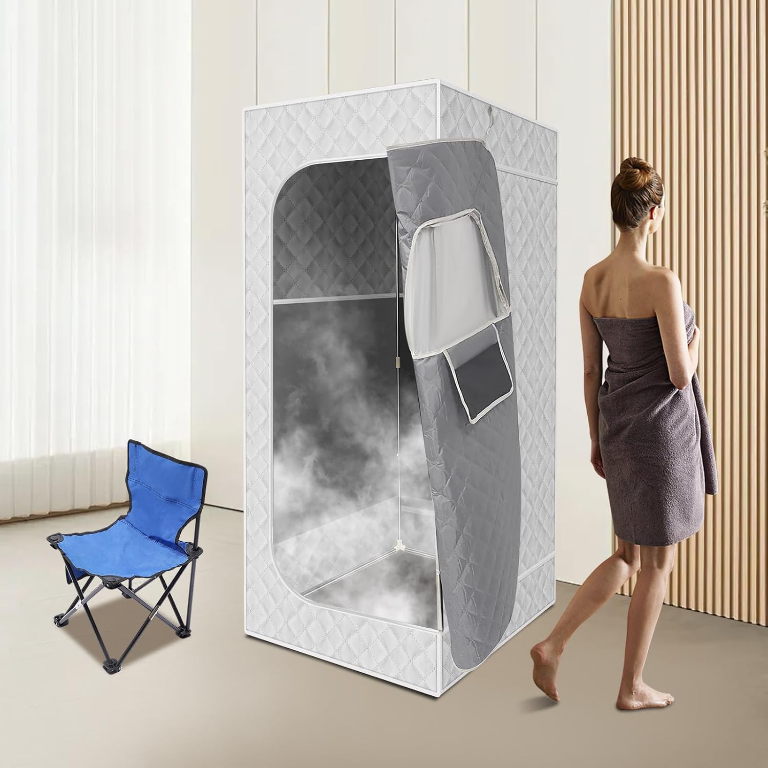 Upgraded Sauna Box for Relaxation, Detoxification, Portable Sauna for Home with Steamer, Remote Control, Folding Chair, 31’ x 31’ x 70’