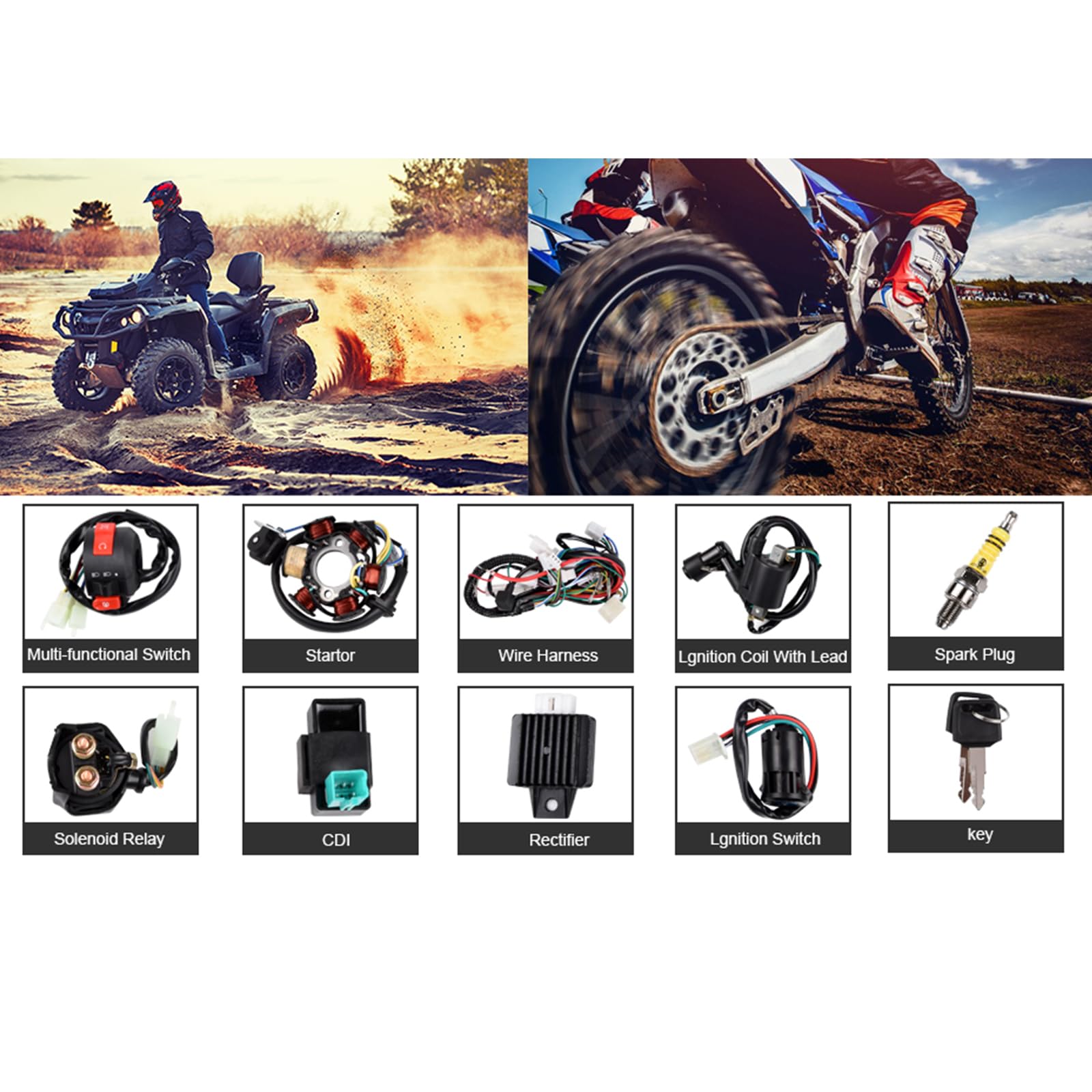 Impianto elettrico completo Bobina statore Cablaggio CDI Cablaggio candela Quad Set cablaggio, ATV QUAD 50/70/90/110CC Quad Bike Buggy Go Kart