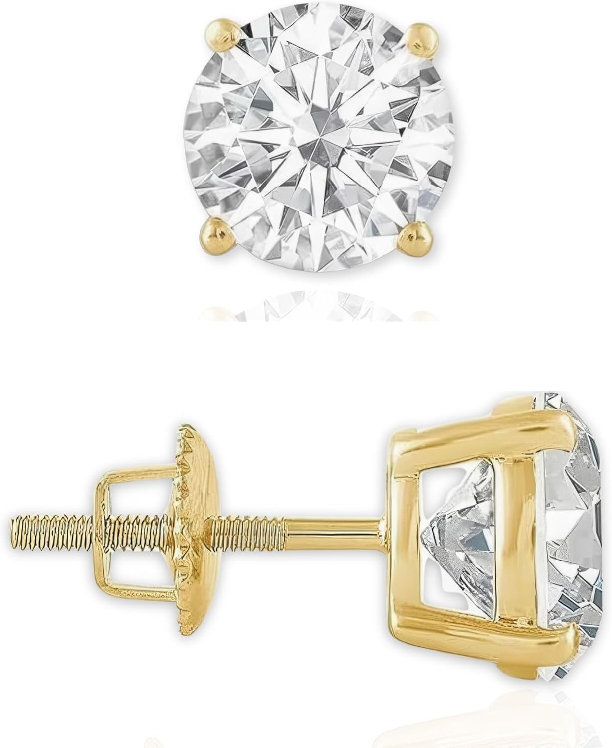 Fox Jewelry Co. 14k Yellow Gold Stud Diamond Earrings For Men & Women, Women's Mens Diamond Earrings in Solid 14k Gold & Simulated Diamonds, 2ct Round, Princess, Heart Cut, VVS Clarity, D Color, Screw Back