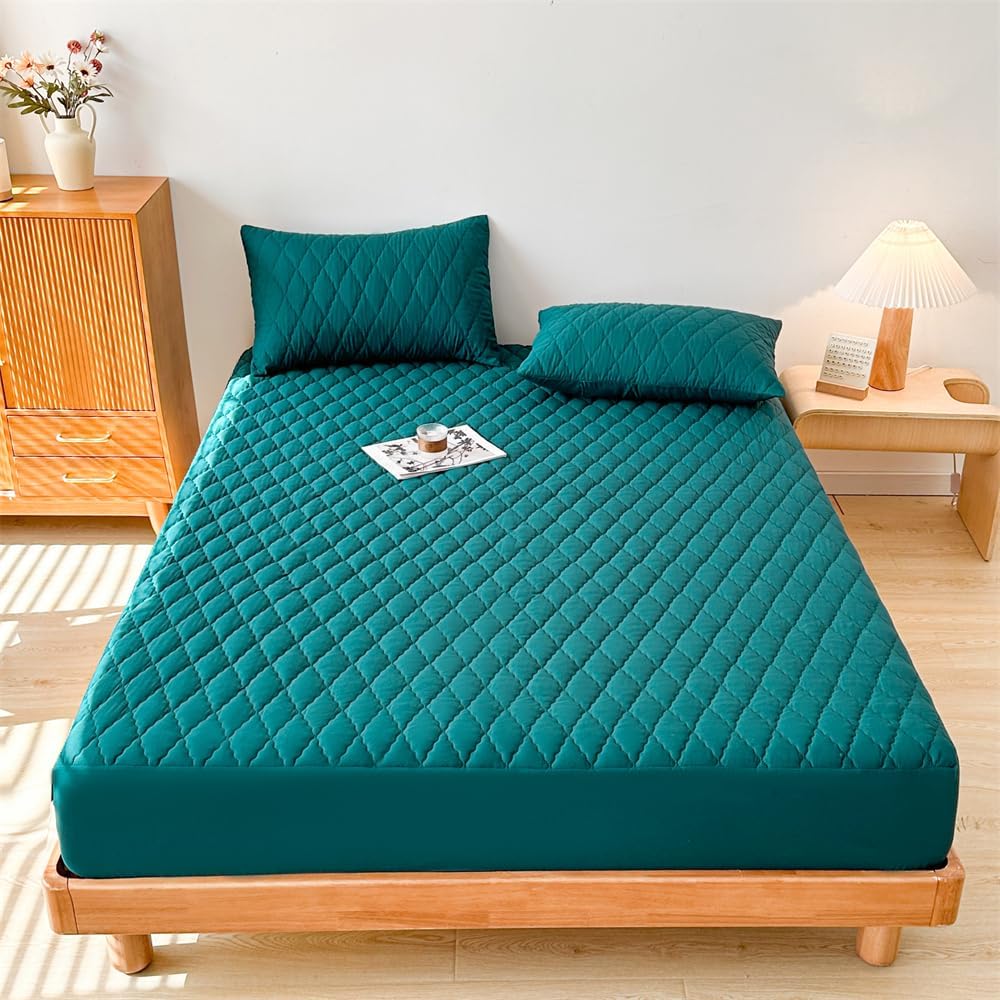 INFLAG Waterproof Mattress Protector, Soft & Breathable King Mattress Cover Stretches up to 11" Deep for Kids Teenager Bedroom, College Dorm (Dark Green,King)