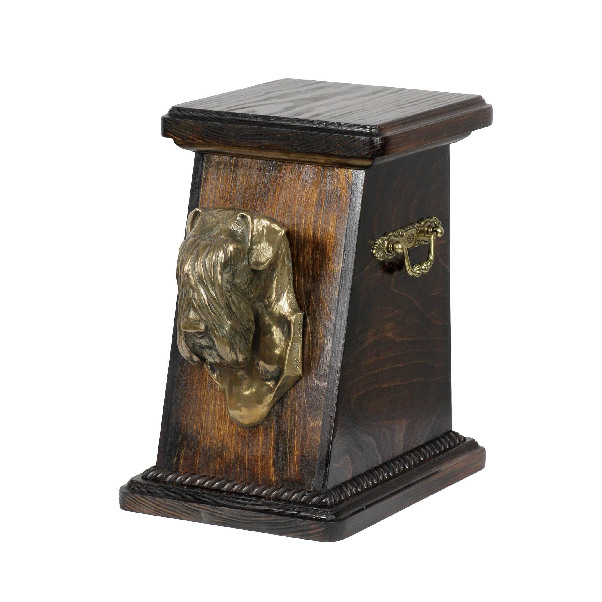 Urne pour cendres Schnauzer non recadré en bronze coulé et bois Art-Dog
