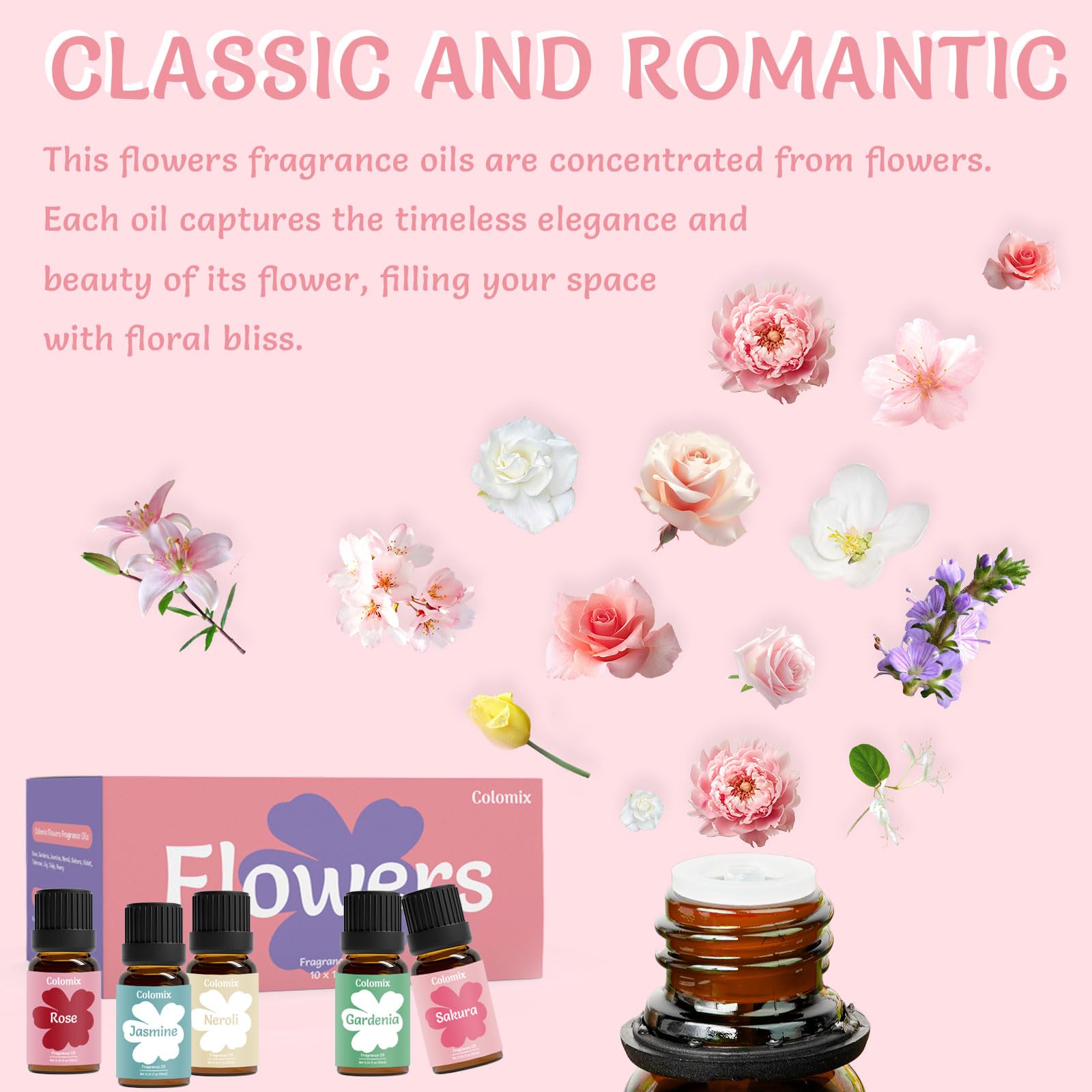 Juego de aceites aromáticos de flores