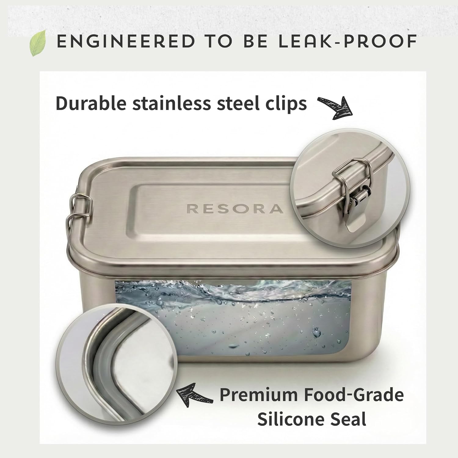 RESORA 40oz 18/8 Food-Grade Stainless Steel Bento Lunch Box Complete SET with Silicone Container for Adults – Leak-Proof Bento Box with 2 Divider, 2 Round Containers, Cotton Bag & Cutlery Set