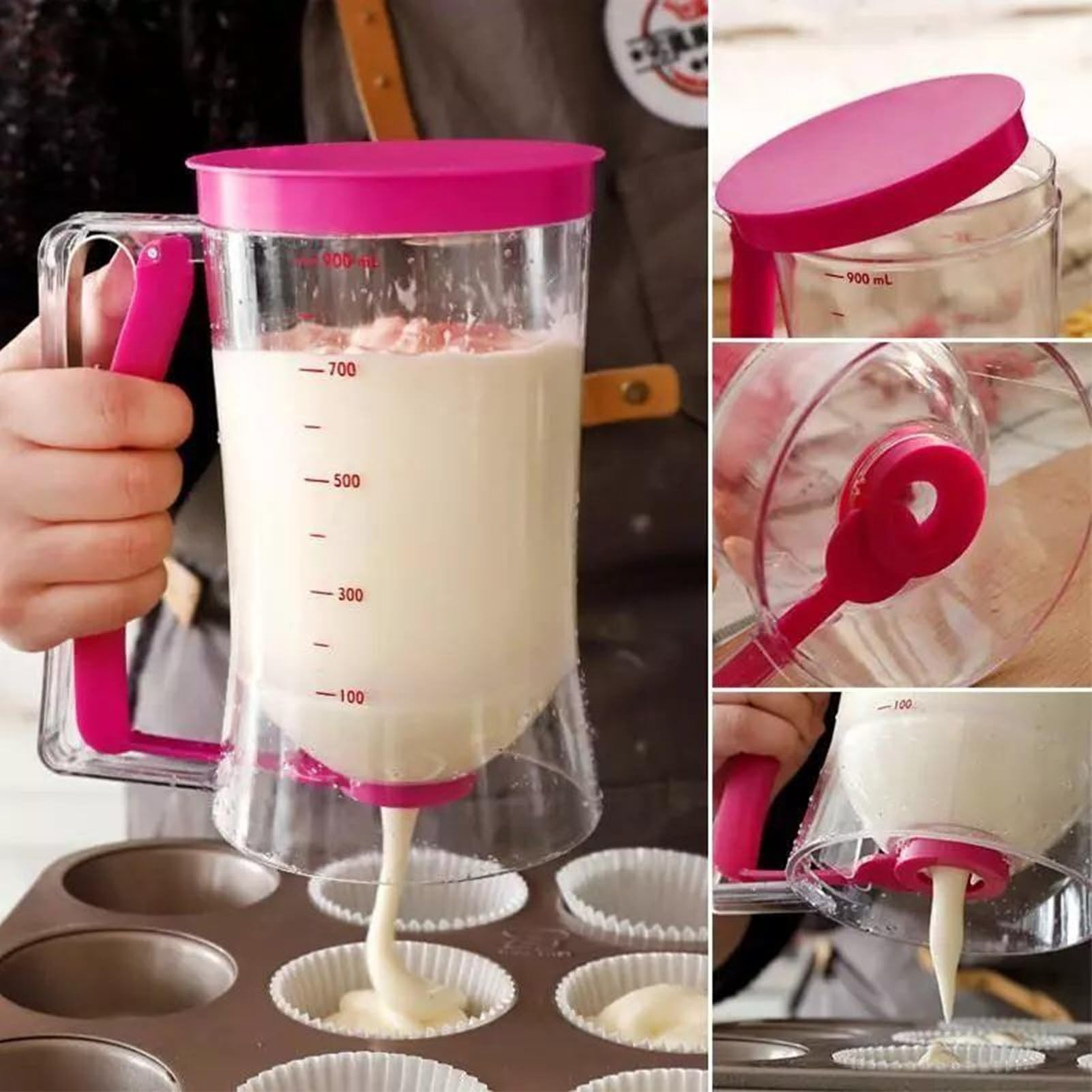 Distributeur De Pâte 900 Ml En ABS - Pour Crêpes, Cupcakes, Gaufres - Avec Graduation - Poignée Pratique