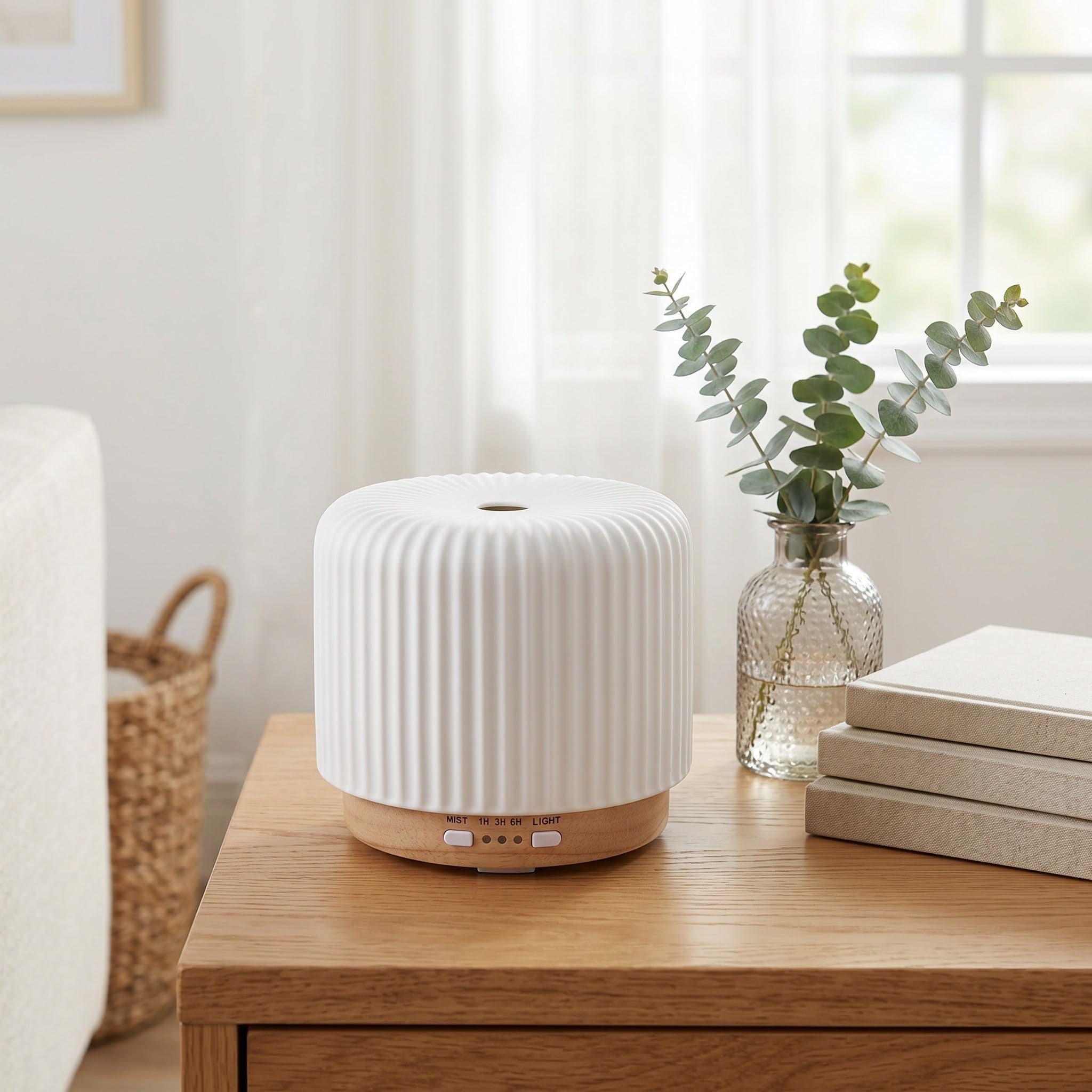 ULTECHNOVO Diffusore di Oli Essenziali e Umidificatore 220ml con Tecnologia a Vapore Silenziosa in Materiale e Legno, per Stanza da Dormire e Spa