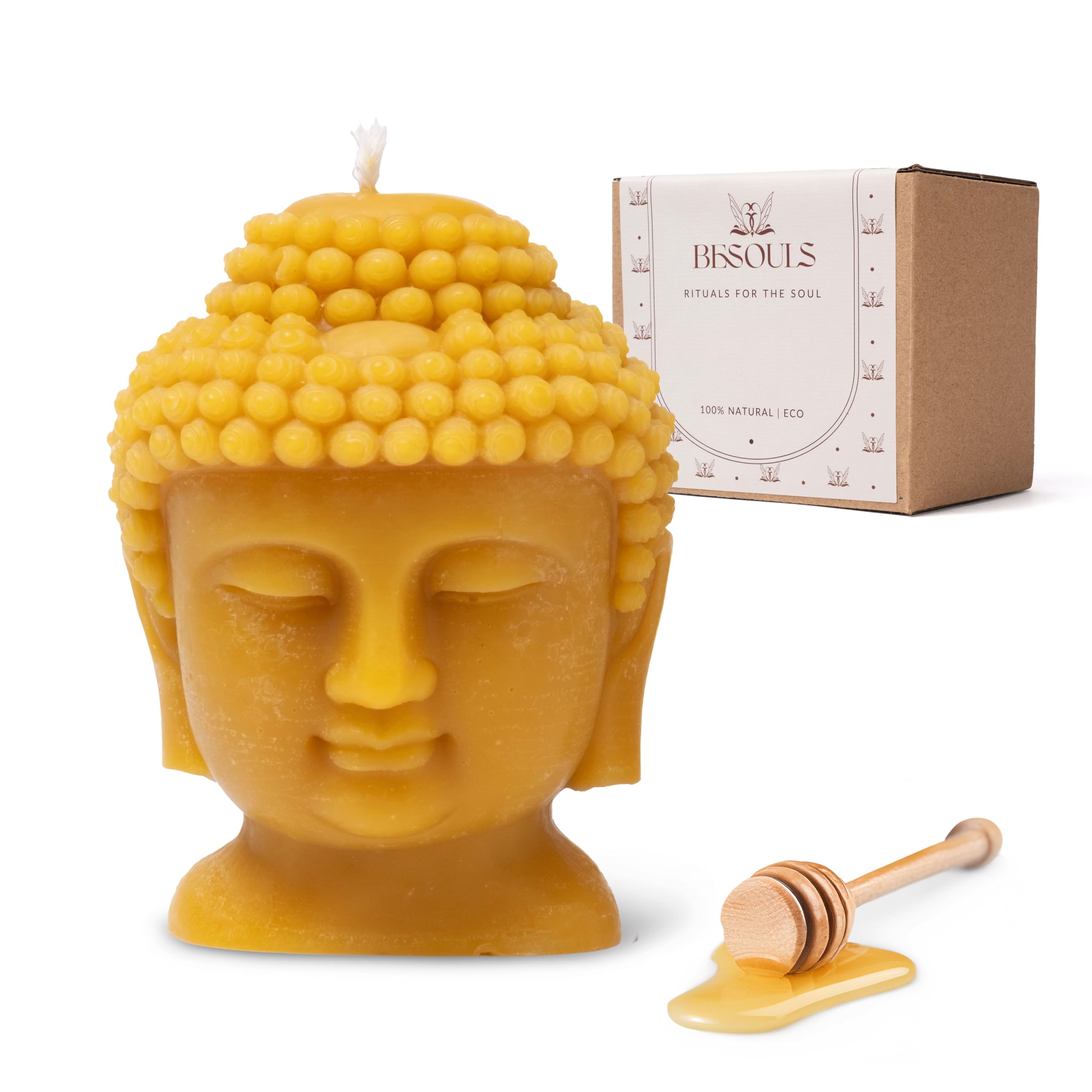 Vela de Miel de Abeja Budha Natural 440gr 56horas Perfectas Velas Decorativas Velas Aromáticas de Cera Pura de Abeja Set para Regalar Aroma a Miel Natural Sin Parafina Candles Regalo Original Mujer