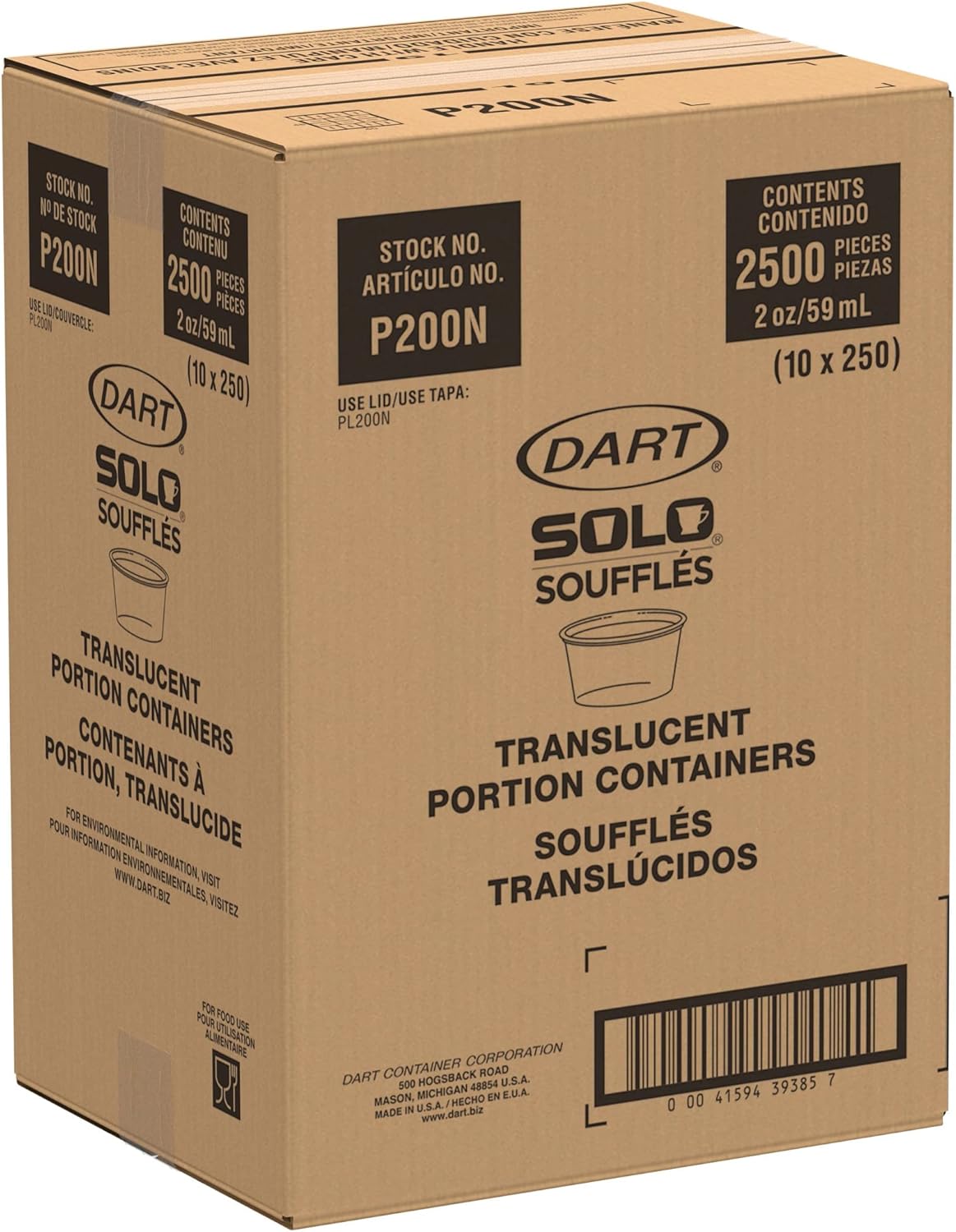 Dart P200N 2 oz Translucent PS Portion Container (Case of 2500) Food Storage Container