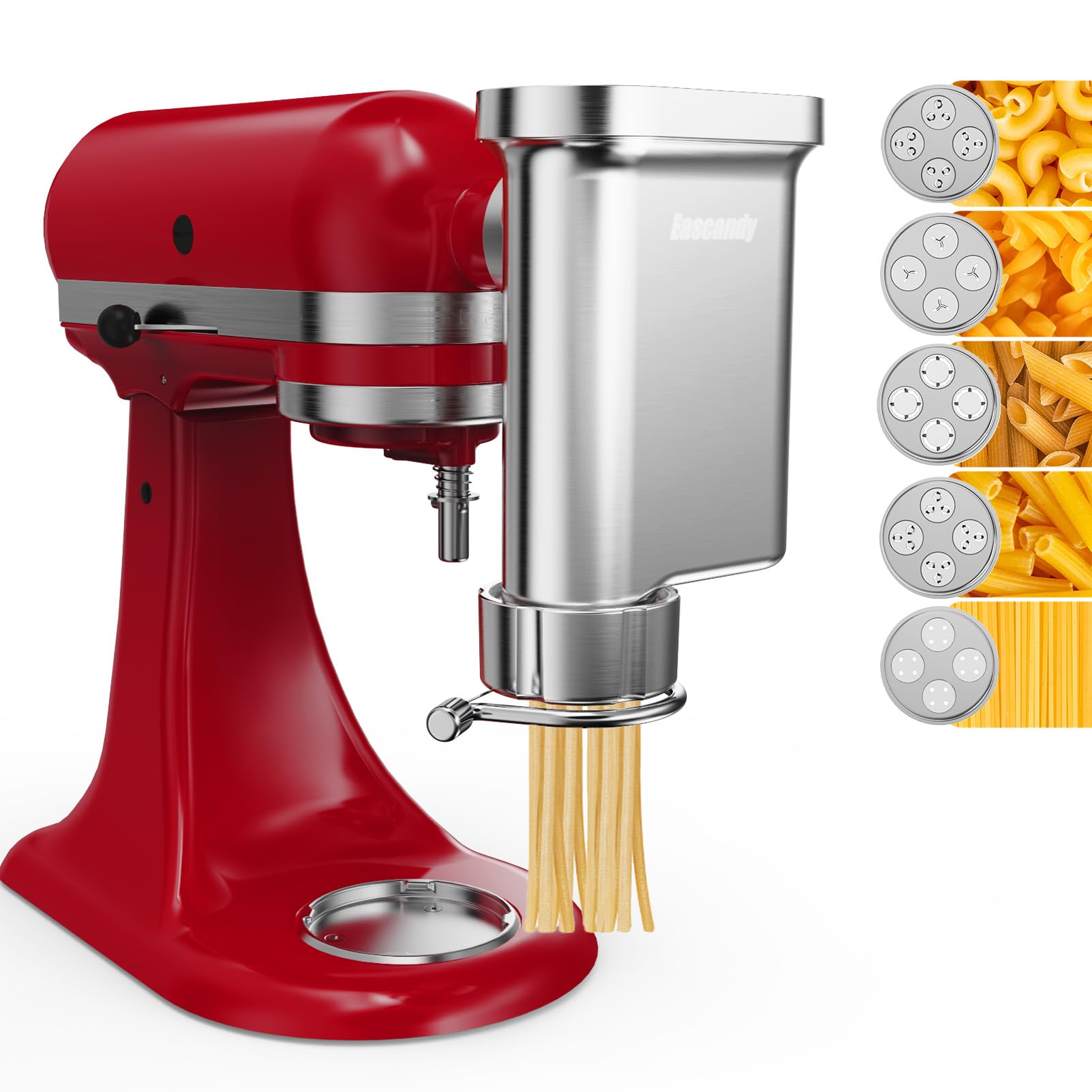 EascandyMetal Gourmet Pasta Press Attachment for KitchenAid Stand Mixer –  Durable Metal Pasta Maker Attachment with Interchangeable Plates for Fresh