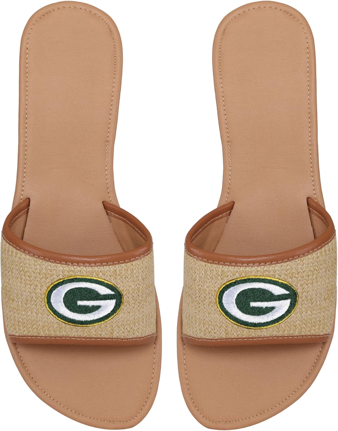 FOCO Women's NFL Team Logo Ladies Fashion Straw Slide Sandals