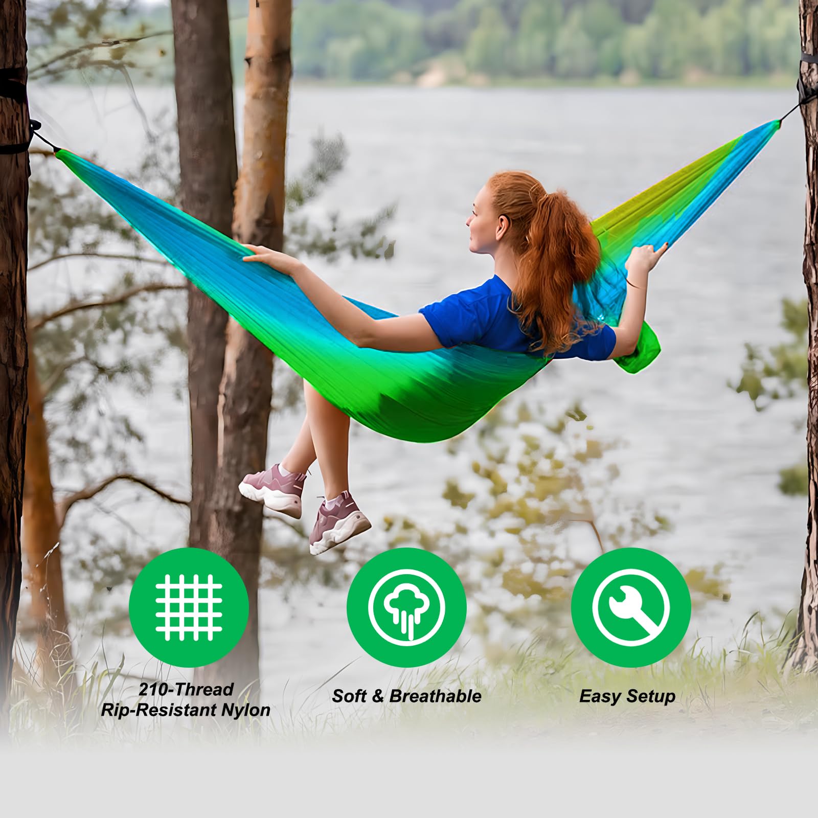 Camping Hammock,Lightweight Nylon Hammock,Portable Hammocks with Two Tree Ropes for Outdoor,Indoor,Travel,Hiking,Backyard,Camping