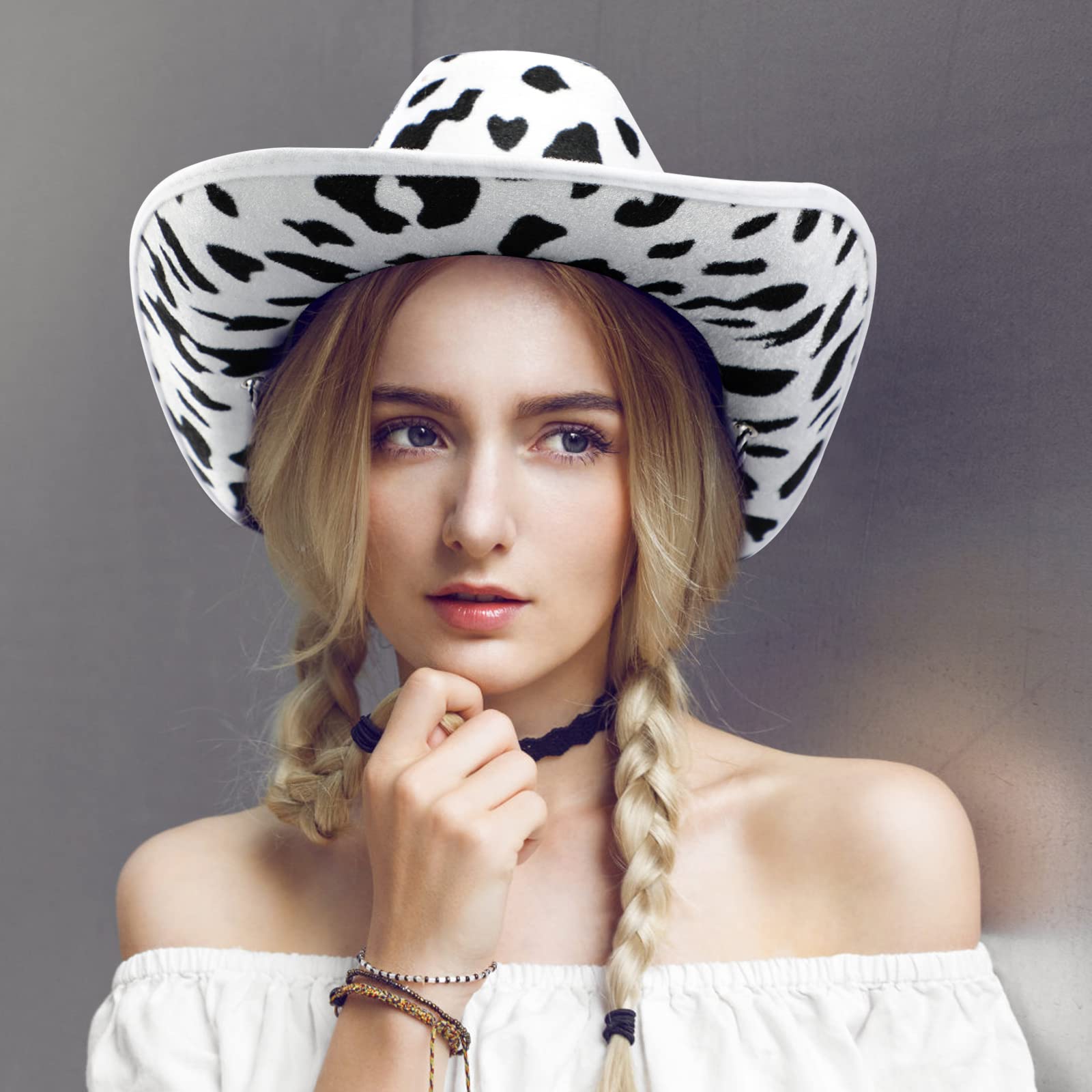 Tanganan Cowboy Hat for Women Men Cowgirl Hat Sparkly Cowboy Hats for Halloween Costume Dress Up,Bachelorette Theme Party (Cow Print) - Image 4