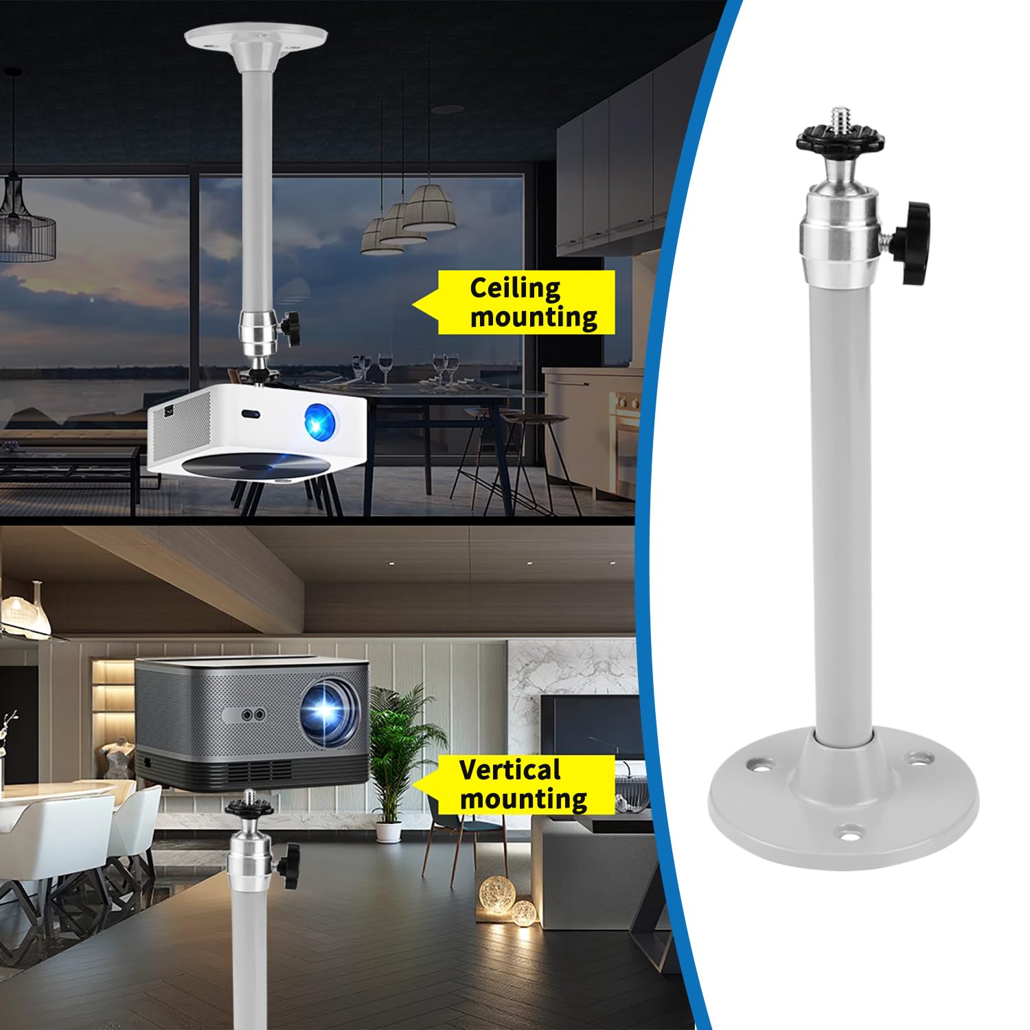 JSMTKJ Mini Supporto a Soffitto Universelle Deckenhalterung für Projektor von Mini 360° drehbar Wand- und Deckenmontage aus Aluminiumlegierung für optimale Projektion