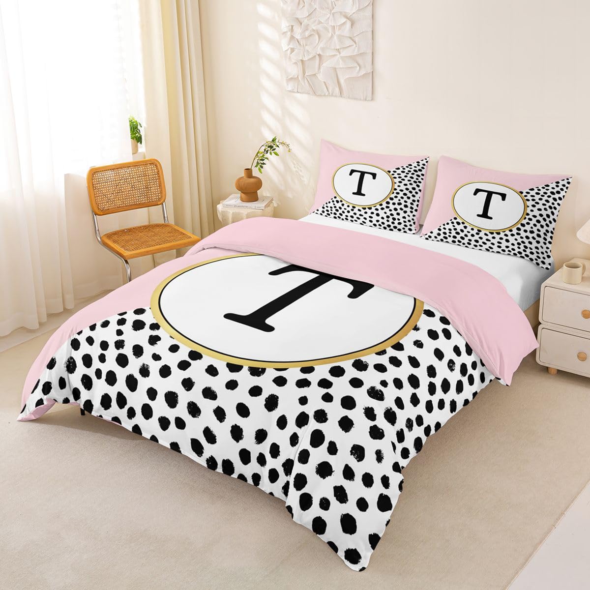 Homemissing Polka Dots Buchstabe T Bettwäsche Set 155x220cm Erwachsene