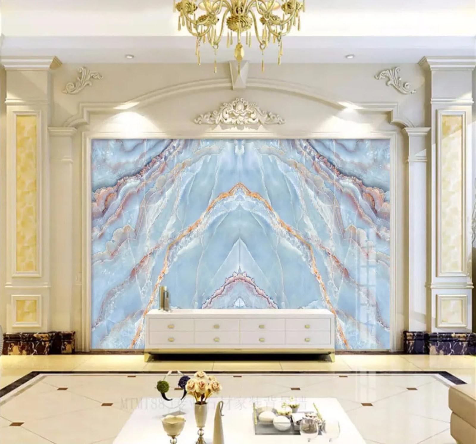 Luxury Abstract Blue Patterned Marble Effect 3D Wallpaper Easy Install Feature Office Living Room Sofa Bedroom TV Background Wall Decoration-250cm×170cm